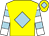 Yellow, light blue diamond, white and light blue hooped sleeves, yellow cap, light blue diamond (Mr Geoffrey Deacon)