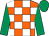 Orange and white check, emerald green sleeves and cap (The Muro Partnership)