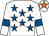 White, royal blue stars and armlets, white cap, orange star (Mrs Jackie Jarrett & Ridge House Stabl)