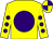 Yellow, purple disc, yellow sleeves, purple spots, quartered cap (Eight Star Syndicate)