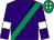 Purple, emerald green sash, purple sleeves, white armlets, emerald green cap, white spots (Mrs M Hills)
