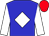 Blue, white diamond and sleeves, red cap (Mrs J M L Milligan)