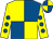Yellow and royal blue (quartered), yellow sleeves, royal blue spots, royal blue and yellow quartered cap (Patterson Hinds & Curwen)