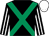 Black, emerald green cross belts, black and white striped sleeves, white cap (Nethercott Manor Racing 2)