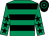 Emerald green, black hoops, emerald green sleeves, black stars, black and emerald green hooped cap (Mrs Heather Heal)