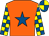 Orange, royal blue star, yellow & royal blue check sleeves, yellow & royal blue quartered cap (David Gordon Roberts)