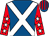 Royal blue, white cross belts, red sleeves, white stars, royal blue and red striped cap (Bernard, Mark & Scott Robertson)