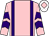 Pink, purple braces, chevrons on sleeves, white cap, pink diamond (Glasshoughton Racing)