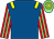 Royal blue, yellow epaulettes, red & light green striped sleeves, light green & yellow hooped cap (Ms Pauline Twiss & Derek Twiss & James Green(GB) & Stephen O'Brien)