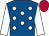 Royal blue, white spots and sleeves, scarlet cap (Mr Robert Gibbons)