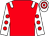 Red, white epaulets, white sleeves, red spots, hooped cap (Mr G Morrill)