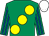 Emerald green, large yellow spots, emerald green & royal blue striped sleeves, white cap (Simon Besanson)