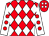 Red and white diamonds, white sleeves, red spots, red cap, white spots (Paul & Linda Dixon)