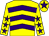 Yellow, purple chevrons, yellow sleeves, purple stars, yellow cap, purple star (Barraston Racing)