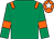 Emerald green, orange epaulettes & armlet, orange cap, white star (Ballylinch Stud)
