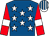 Royal blue, white stars, red sleeves, white armlets, white and royal blue striped cap (Dallas Racing)