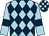 Light blue and dark blue diamonds, light blue sleeves, dark blue armlets, dark blue and light blue check cap (T Proctor)