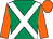 Emerald green, white cross belts, orange sleeves, orange cap (Mrs H Steel)