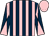 Pink and dark blue stripes, dark blue and pink diabolo on sleeves, pink cap (Mrs Jennifer Marsh)