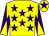 Yellow, purple stars, purple and yellow diabolo on sleeves, yellow cap, purple star (Mr Peter Baldwin)