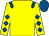 Yellow, royal blue epaulettes, royal blue diamonds on sleeves, royal blue cap (T Gaughan)