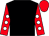 Black, red sleeves, white spots, red cap (Mr Peter Harrison)
