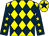 Yellow and dark blue diamonds, dark blue sleeves, yellow stars, yellow cap, dark blue star (Mr Rod Harding)
