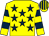 Yellow, dark blue stars, hooped sleeves, striped cap (Just 4 Fun)