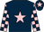Dark blue, pink star, pink and dark blue check sleeves, dark blue cap, pink star (Mrs Helen Jones)