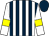 White and dark blue stripes, white sleeves, yellow armlets, dark blue cap (Mr Ian Gibson)