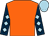 Orange, dark blue sleeves, light blue diamonds and cap (Melbourne 10 Racing)