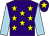 Purple, yellow stars, light blue sleeves, purple cap, yellow star (Mr M Chung)