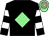 Black, light green diamond, black and white hooped sleeves, light green and pink hooped cap (The Mad March Hares)