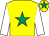 Yellow, emerald green star, white sleeves, yellow cap, emerald green star (Morley, Reynolds & Watkins)