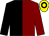 Black and maroon halved, yellow cap, black hoop (The Happy Campers)