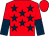 Red, dark blue stars, halved sleeves, red cap (Mrs V J Morse)