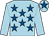 Light blue, royal blue stars, light blue sleeves, royal blue star on cap (J J O'Reilly)