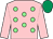 Pink, light green spots, pink sleeves, Emerald green cap (Mrs S Ricci)
