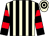 Beige and black stripes, black and red hooped sleeves, beige and black hooped cap (Mrs Vanessa Ramm)