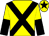 Yellow, black crossed sashes, halved sleeves, yellow cap, black star (Mr L P Holder)