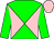 Green and pink diagonal quarters, green sleeves, pink hoop, pink cap (Joseph Birnbaum)
