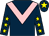 Dark blue, pink chevron, dark blue sleeves, yellow stars, dark blue cap, yellow star (Mr Brian Duckett)