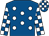 Royal blue, white spots, checked sleeves and cap (Miss S E Hartnell)