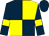 Dark blue and yellow (quartered), dark blue sleeves, yellow armlets, dark blue cap (Highfield Racing 4)