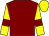 Maroon, yellow sleeves, maroon armlets, yellow cap (Ms Fiona Donald)