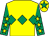 Yellow, emerald green triple diamond, emerald green sleeves, yellow stars, yellow cap, emerald green star (Mr J Melo)
