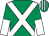 Emerald green, white cross belts, halved sleeves, emerald green and white striped cap (Mr Ray Flegg & Mr John Bousfield)