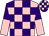 Pink and purple check, purple and pink halved sleeves, purple and pink check cap (R Pearson & J Pearson)