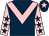 Dark blue, pink chevron, pink sleeves, dark blue stars, dark blue cap, pink star (Miss H Ward)