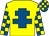 Yellow, royal blue cross of lorraine, royal blue and yellow check sleeves and cap (Charlie's Starrs)
